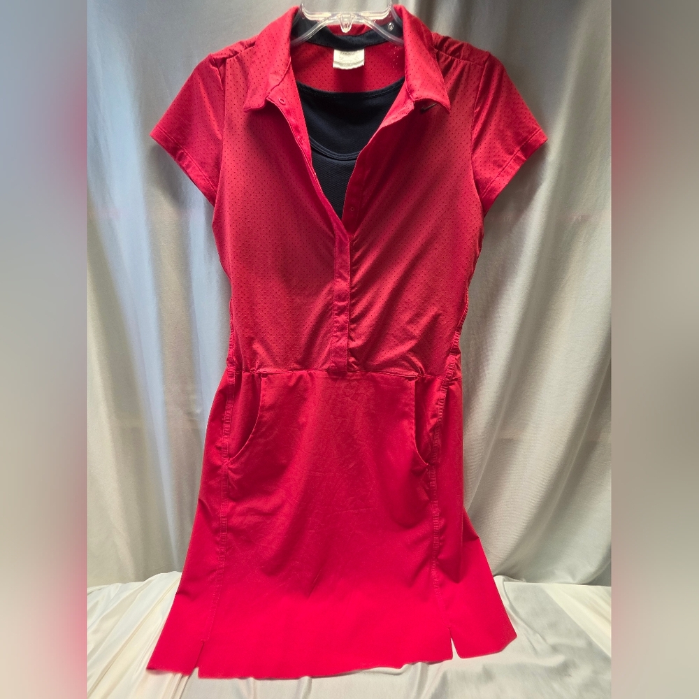 Nike Red Short Sleeve Polo Dress with Black Tank Liner